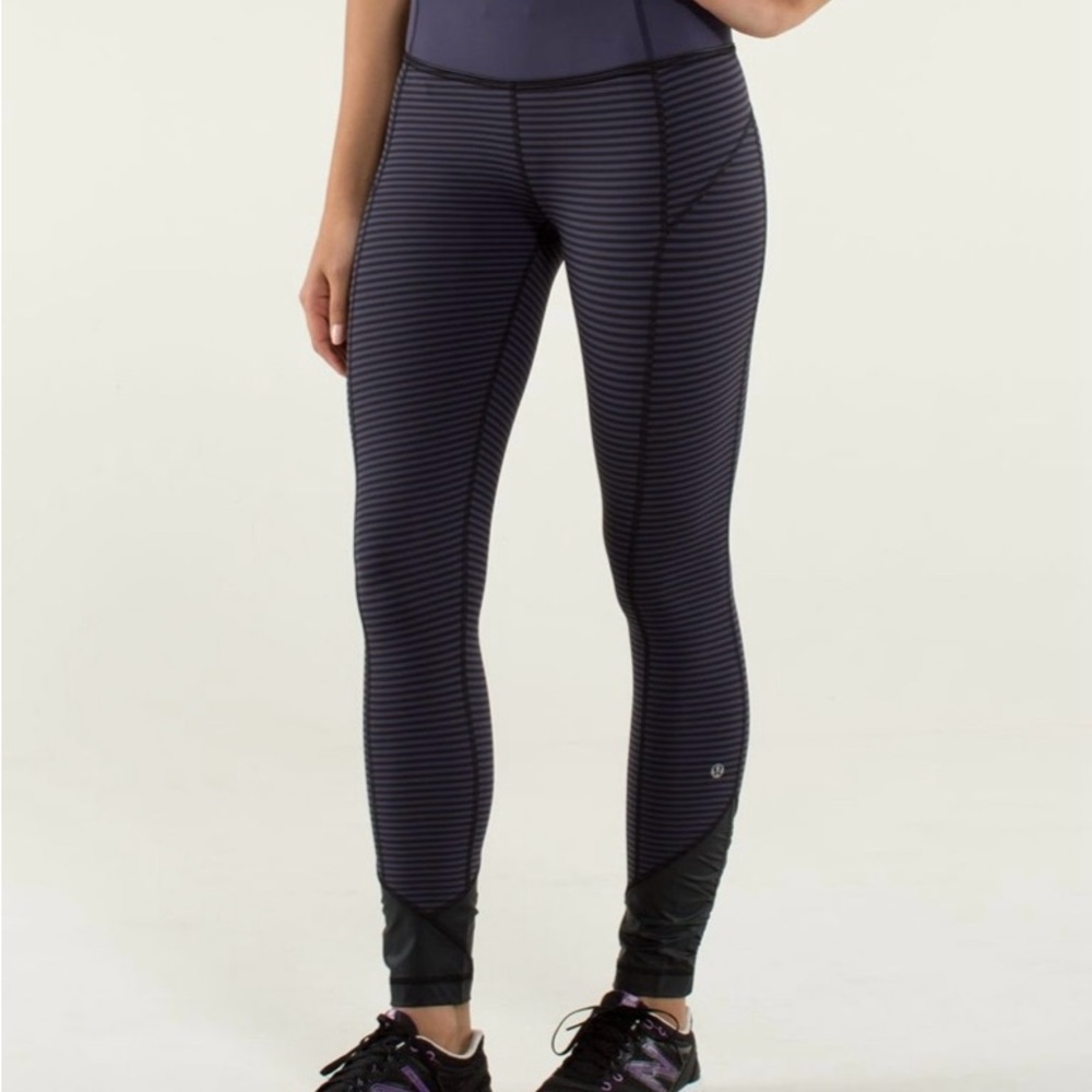 Lululemon Pace Queen Tight 1/8 Stripe Cadet Blue Black Women's Size 6 W5D73S Run